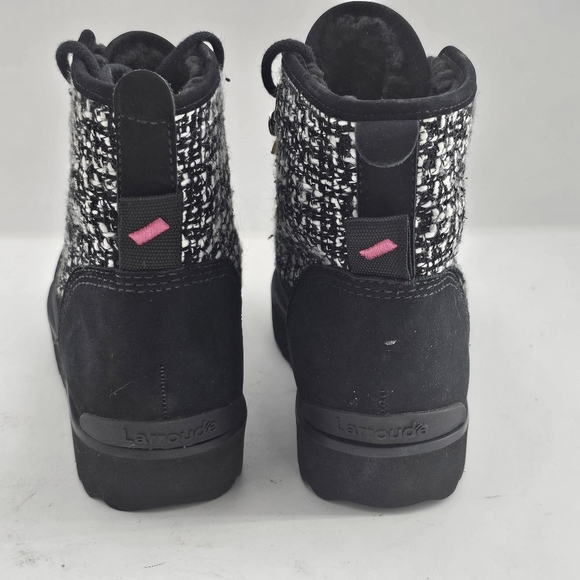 LARROUDE Vail Flat Lace up Boots Size 9 Black Suede Tweed NEW $415 NWOB - Picture 6 of 10